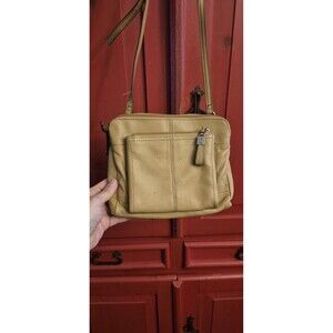 Tignanello Genuine Leather Crossbody Shoulder Bag Tan 4 Compartmts Front Wallet